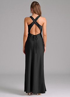 Azazie Evadne Robes de demoiselle d'honneur Robe Trapèze en Satin extensible Plissée Noir image2