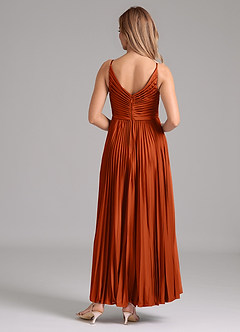 Azazie Raychelle Bridesmaid Dresses Burnt Orange A-Line Pleated Stretch Satin Dress image4
