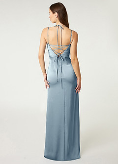 Azazie Desi Bridesmaid Dresses Dusty Blue Sheath Halter Corset Stretch Satin Dress image2