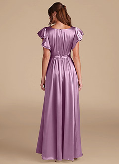 Azazie Daphne Modest Bridesmaid Dresses A-Line Ruched Metallic Satin Floor-Length Dress image2