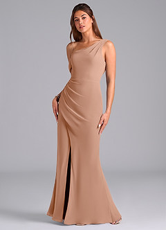 Azazie Madelyn Brautjungfernkleider Wandelbar Meerjungfrau-Linie Schulterfrei Chiffon Kleid Champagner Rosa image5