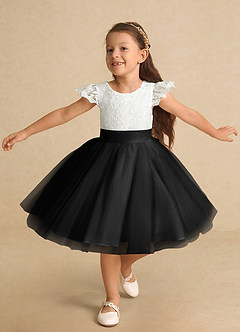 Azazie Vetty Flower Girl Dresses Ivory Black A-Line Lace Tulle Dress image5