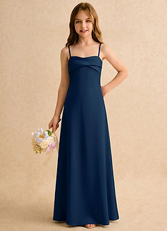 Azazie Mirabella Girls Formal Robe Demoiselle D'honneur Fillette Robe Fourreau en Satin extensible Encolure en Forme de Cœur Bleu Marine Foncé image5