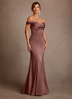 Azazie Boone Venta final Vestido de Expresado de Satén Elástico de Corte Sirena con Vestidos sin tirantes image1