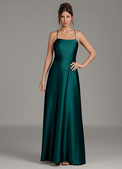 Azazie Eris Bridesmaid Dresses Peacock A-Line Pleated Stretch Satin Dress image3