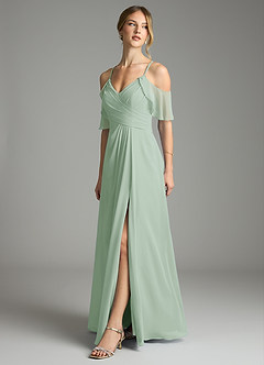 Azazie Dakota Bridesmaid Dresses Agave A-Line V-Neck Pleated Chiffon Dress image4
