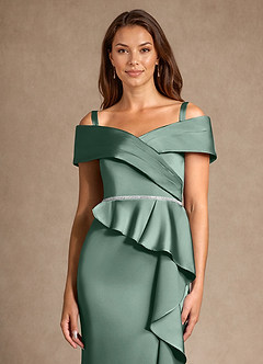 Azazie Dareia Moeder van de bruid jurken Zeemeermin Jurk van Stretch Satijn Off the Shoulder Eucalyptus image8