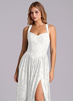 Azazie Francis Brautjungfernkleider A-Linie Korsett Blumen-Burnout Kleid Weiß image7