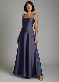 Azazie Nona Bridesmaid Dresses Stormy A-Line Pleated Stretch Satin Dress image6