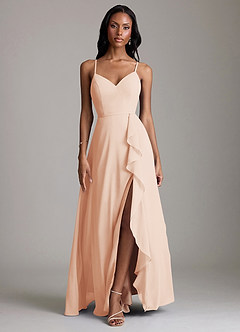 Azazie Naeem Bridesmaid Dresses English Rose A-Line V-Neck Ruffle Chiffon Dress image1
