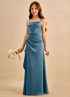 Azazie Cannoli Girls Formal Sukienki dla dziewczynek sypiących kwiaty Linia A Pofałdowany Satyna elastyczna Długość podłogi Sukienka image4