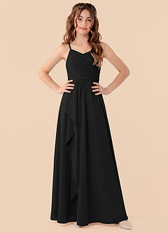 Azazie Mariela Junior Black A-Line Pleated Chiffon Dress image5