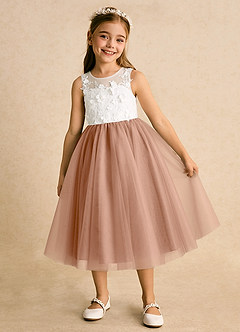 Azazie Lina Flower Girl Dresses Ivory Champagne Rose Ball-Gown Lace Dress image2