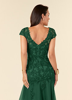 Azazie Romy vestidos de madre de la novia Vestido de Verde Oscuro de Tul de Sirena con Cuello en V Lentejuelas image6