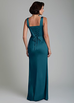 Azazie Amora Vestidos de damas de honor Vestido Azul Tinta de Satén Elástico de Corte Sirena con Corsé image2