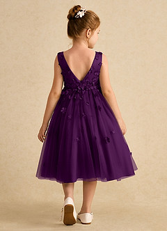 Azazie Lana Flower Girl Dresses Grape A-Line Sleeveless Matte Satin Dress image2