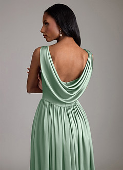 Azazie Novi Vestidos de damas de honor Vestido de Agave de Satén Elástico de Corte en A con Con bolsillos image4