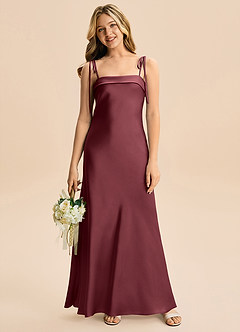 Azazie Willa Junior Vestido Merlot de Satén Elástico de Corte Sirena con Lazo image4