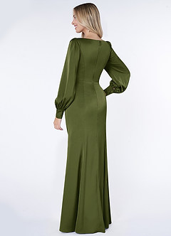 Azazie Raye Bridesmaid Dresses Olive Mermaid Long Sleeve Stretch Satin Dress image4