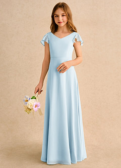 Azazie Nari Girls Formal Abiti da Ragazza di Fiori Abito A-Line in Chiffon Con Maniche Azzurro image4