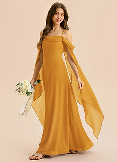 Azazie Moana Junior Linia A Pofałdowany Szyfon Długość podłogi Młodsza druhna Sukienka image2