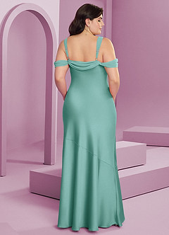 Barbie ♥ Azazie Bridesmaid Dresses Aqua Sheath Pleated Stretch Satin Dress image7