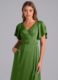 Azazie Ambrosia Vente finale Robe Trapèze en Satin extensible Plissée Agave image2