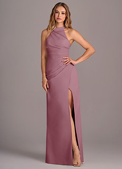 Azazie Jemma Bridesmaid Dresses Vintage Mauve Sheath Pleated Chiffon Dress image4
