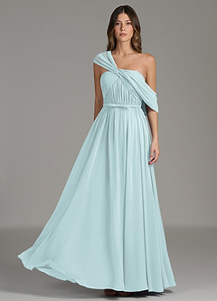 Azazie Nyah Bridesmaid Dresses Mist A-Line Off the Shoulder Chiffon Dress image3