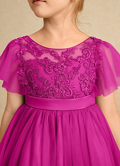 Azazie Queenie Flower Girl Dresses Fuchsia A-Line Lace Dress image4