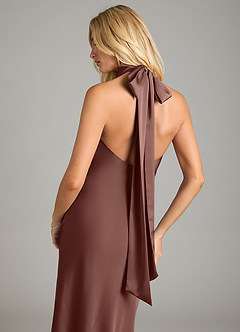 Azazie Velli Vestidos de damas de honor Vestido de Expresado de Satén Elástico de Corte Sirena con Cuello Alto image2