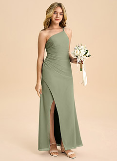 Azazie Eren Junior Vestido Pistache de Chiffon de Linha A com Plissado image3