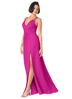 Azazie Farren Bridesmaid Dresses Fuchsia A-Line Pleated Chiffon Convertible Dress image3