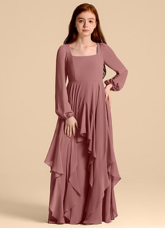 Azazie Clara Junior Robe Trapèze en Mousseline de soie Blouson Rose Du Désert image5