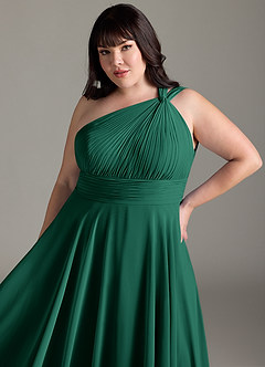 Azazie Charlize Bridesmaid Dresses Emerald A-Line One Shoulder Chiffon Dress image12