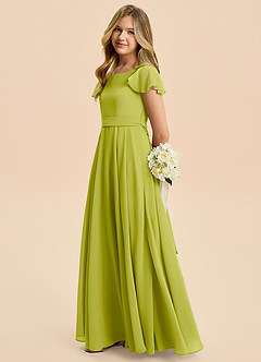Azazie Cady Junior Abito A-Line in Chiffon Plissettato Citronella image7