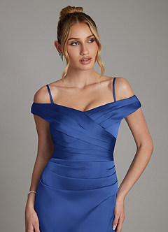 Azazie Teyana Suknie dla druhen Osłona Zza ramienia Satyna elastyczna Do ziemi Sukienka image3