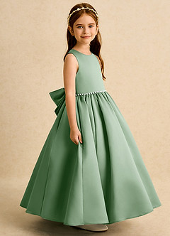 Azazie Daisies Flower Girl Dresses Matcha Ball-Gown Bow Matte Satin Dress image3