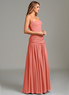 Azazie Vashti Bridesmaid Dresses Salmon Pink A-Line Chiffon Dress image3