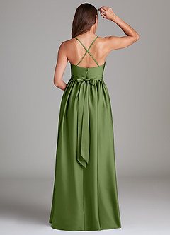 Azazie Llana Maternity Bridesmaid Dresses A-Line Stretch Satin Floor-Length Dress with Pockets image2