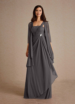 Azazie Clinton Abiti per la Madre della Sposa Abito A-Line in Maglia Plissettato Grigio Acciaio image5