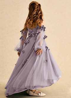 Azazie Karrie Robe Demoiselle D'honneur Fillette Robe Trapèze en Tulle avec manches Crépuscule image6