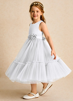 Azazie Miracle Flower Girl Dresses White A-Line Bow Matte Satin Dress image3