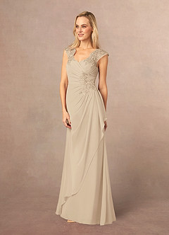 Azazie Gladys Mother of the Bride Dresses Champagne A-Line Queen Anne Lace Chiffon Dress image3