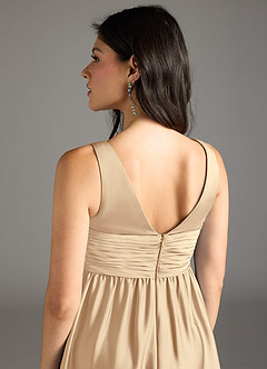 Azazie Yetta Maternity Bridesmaid Dresses A-Line Pleated Stretch Satin Floor-Length Dress image5