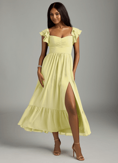 Azazie Anaya Bridesmaid Dresses Lemon Sorbet A-Line Pleated Chiffon Dress image1