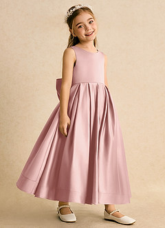 Azazie Cailee Flower Girl Dresses Rose Gold Ball-Gown Pleated Matte Satin Dress image3