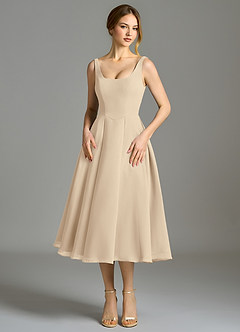 Azazie Amalie Bridesmaid Dresses Champagne A-Line Pleated Chiffon Dress image4