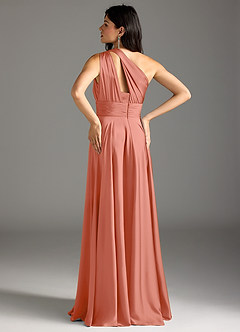 Azazie Charlize Bridesmaid Dresses Salmon Pink A-Line One Shoulder Stretch Satin Dress image6