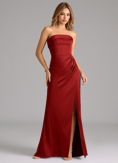 Azazie Aretha Robes de demoiselle d'honneur Robe Trapèze Convertible en Satin extensible Sans bretelle Grenade image4